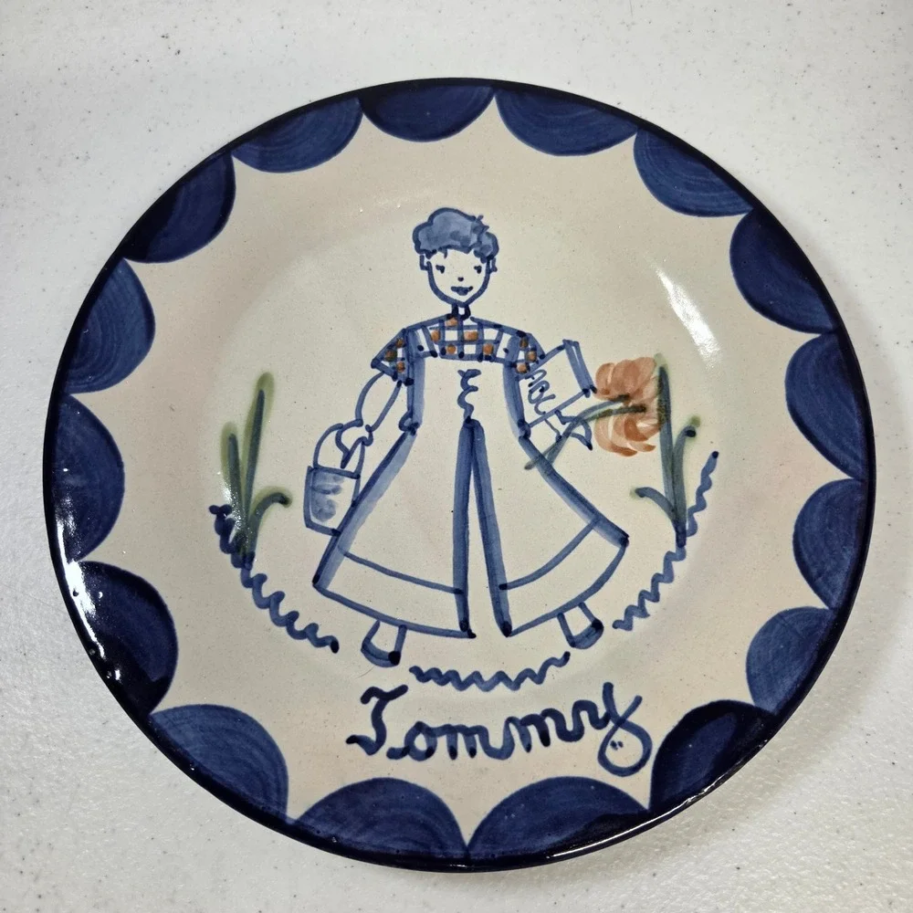 John B Taylor Ceramics Tommy‎ Blue White Hand Painted VTG Nursery Plate 9.25in